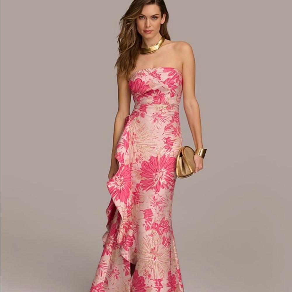 Donna Karan Strapless Pink Floral Dress